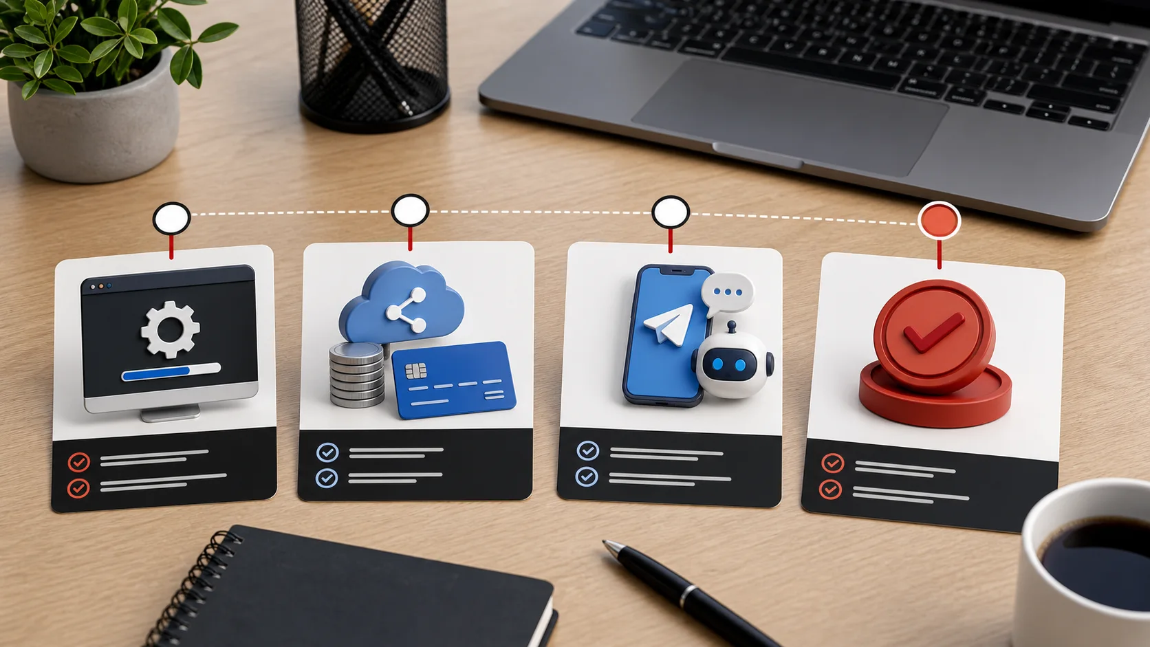 Setup-Roadmap mit Desktop App, OpenRouter, Telegram und Ready-Check