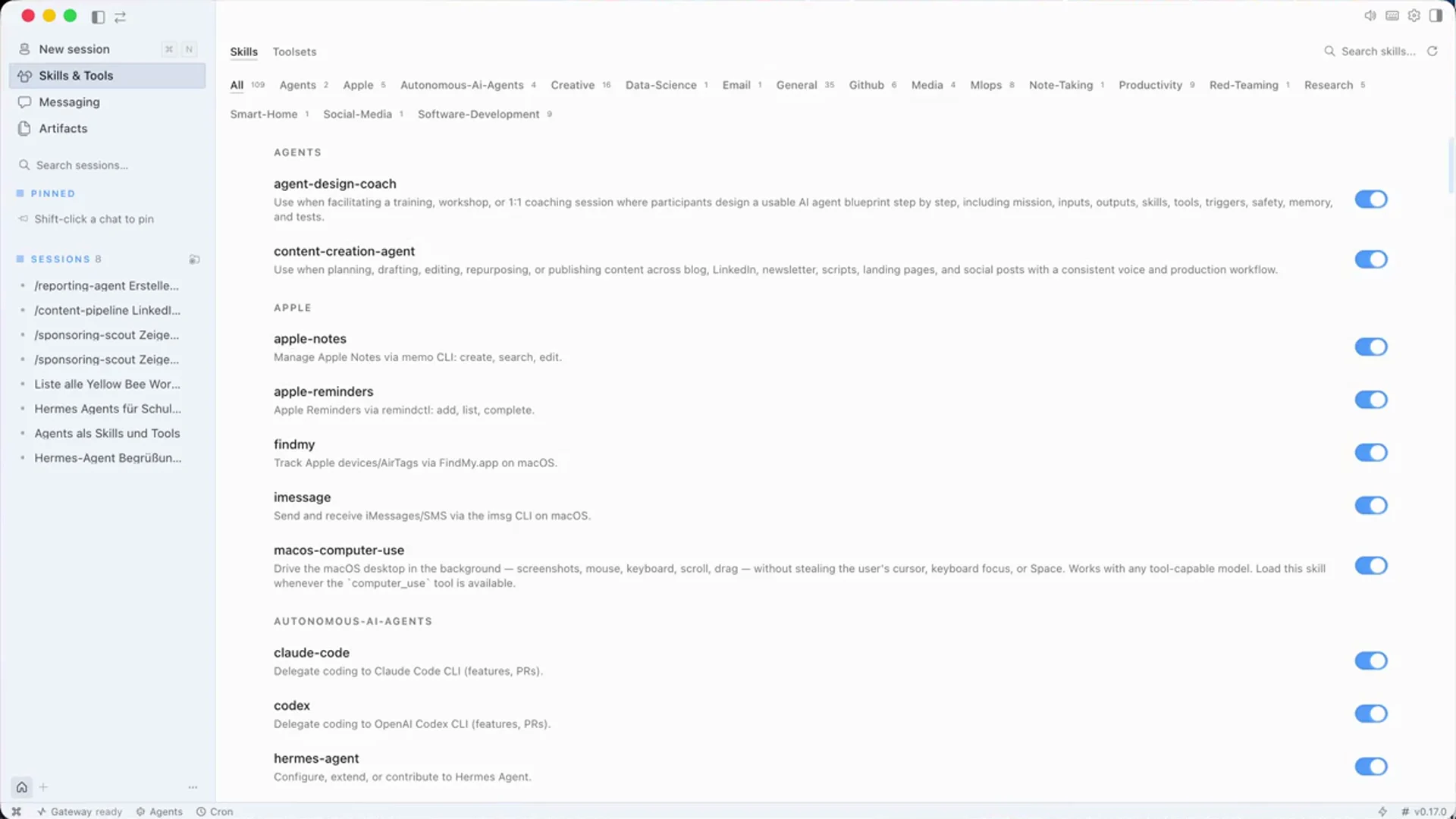 Hermes Desktop App mit Skills und Tools