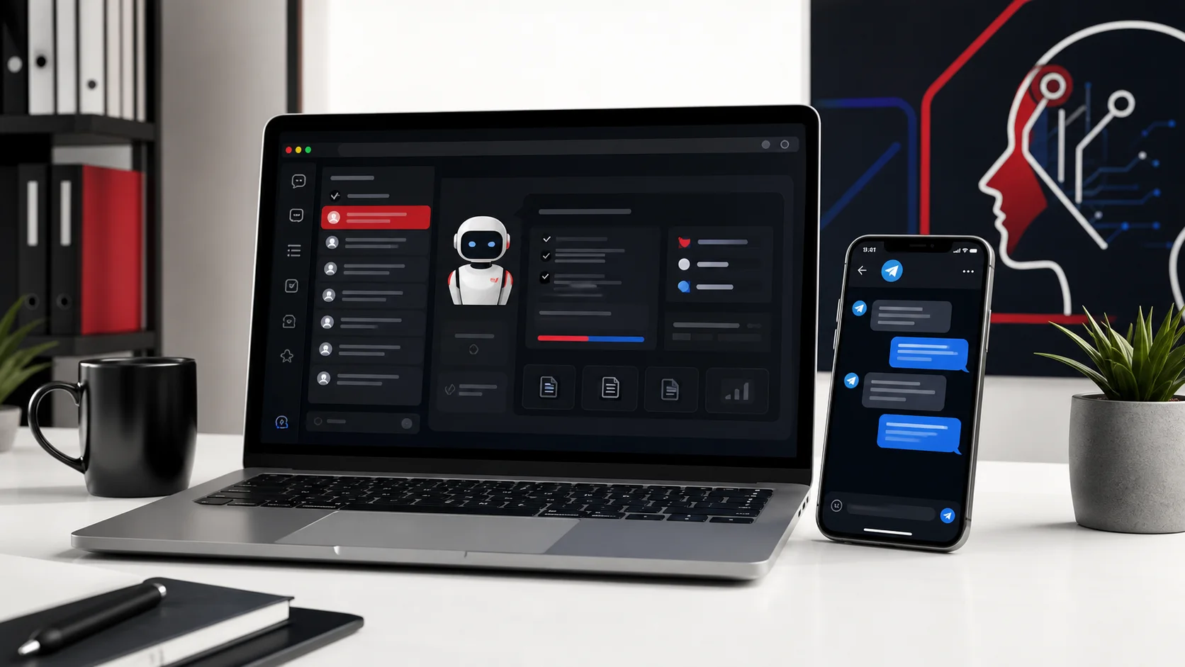 Laptop mit Hermes Agent und Smartphone mit Telegram Chat
